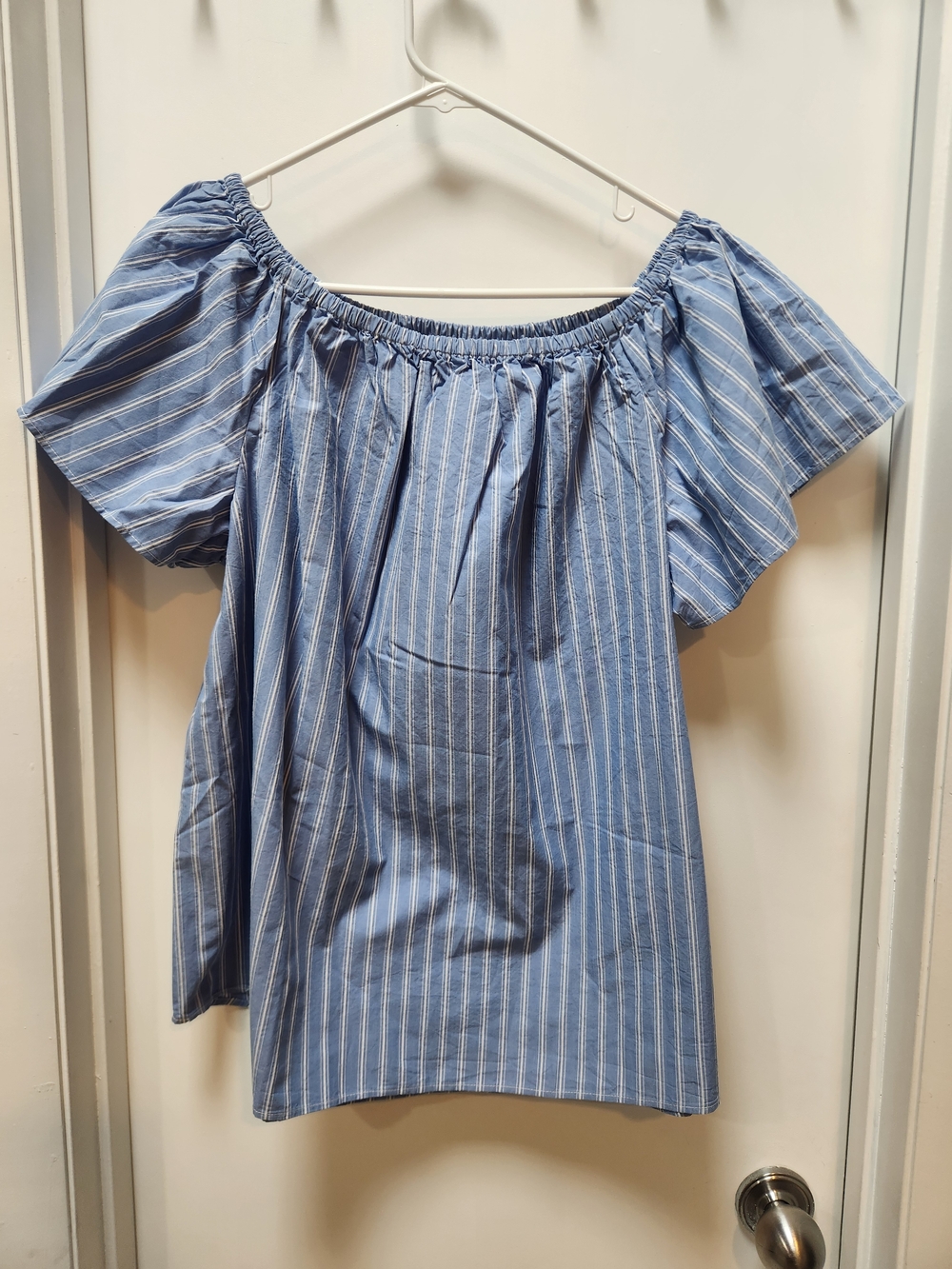 Elizabeth and James Blue Striped Off-Shoulder Blouse